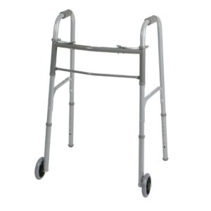 Adult Two-Button Folding Walker with 5” Wheels