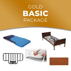 gold basic hospital bed package with hospital bed, mattress, bed rail