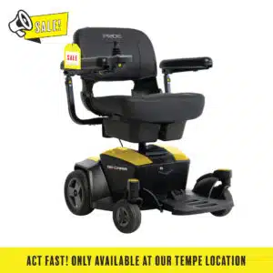 Pride Go Chair in yellow and black, compact power chair, Tempe AZ store exclusive sale