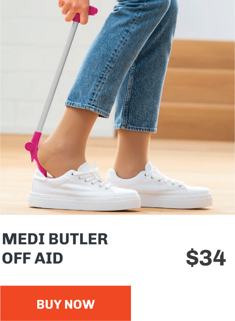 Medi Butler Off Aid being used to remove white sneakers.