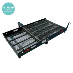 Metal mobility scooter carrier with mesh platform and hitch mount, rated #1 by customers.