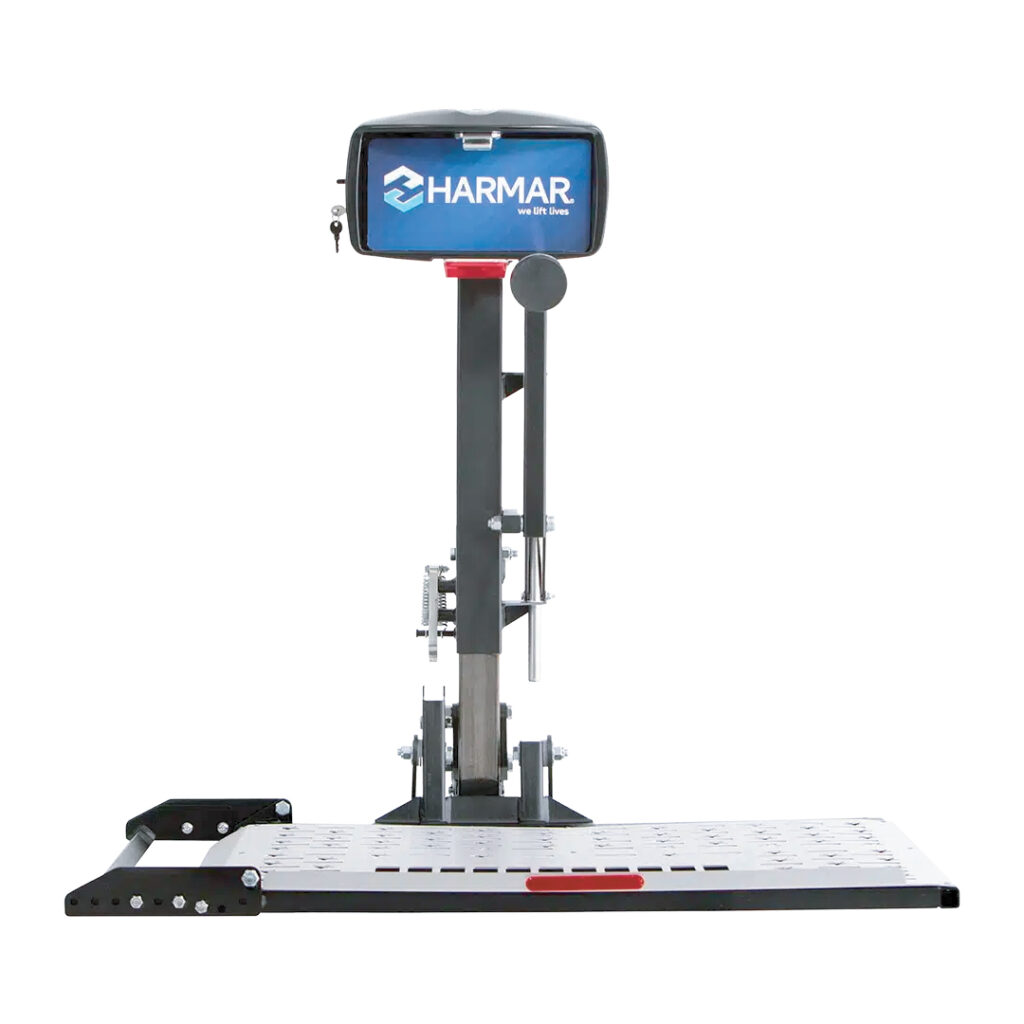 Harmar power lift for loading mobility scooters into a car, truck, or SUV.