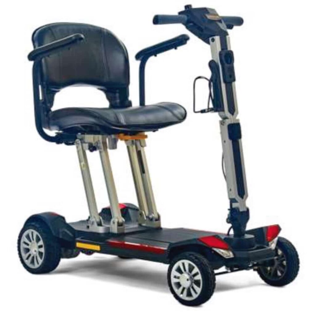 Golden Buzzaround folding scooter with suspension, sold at Copper Star for travel-friendly mobility.