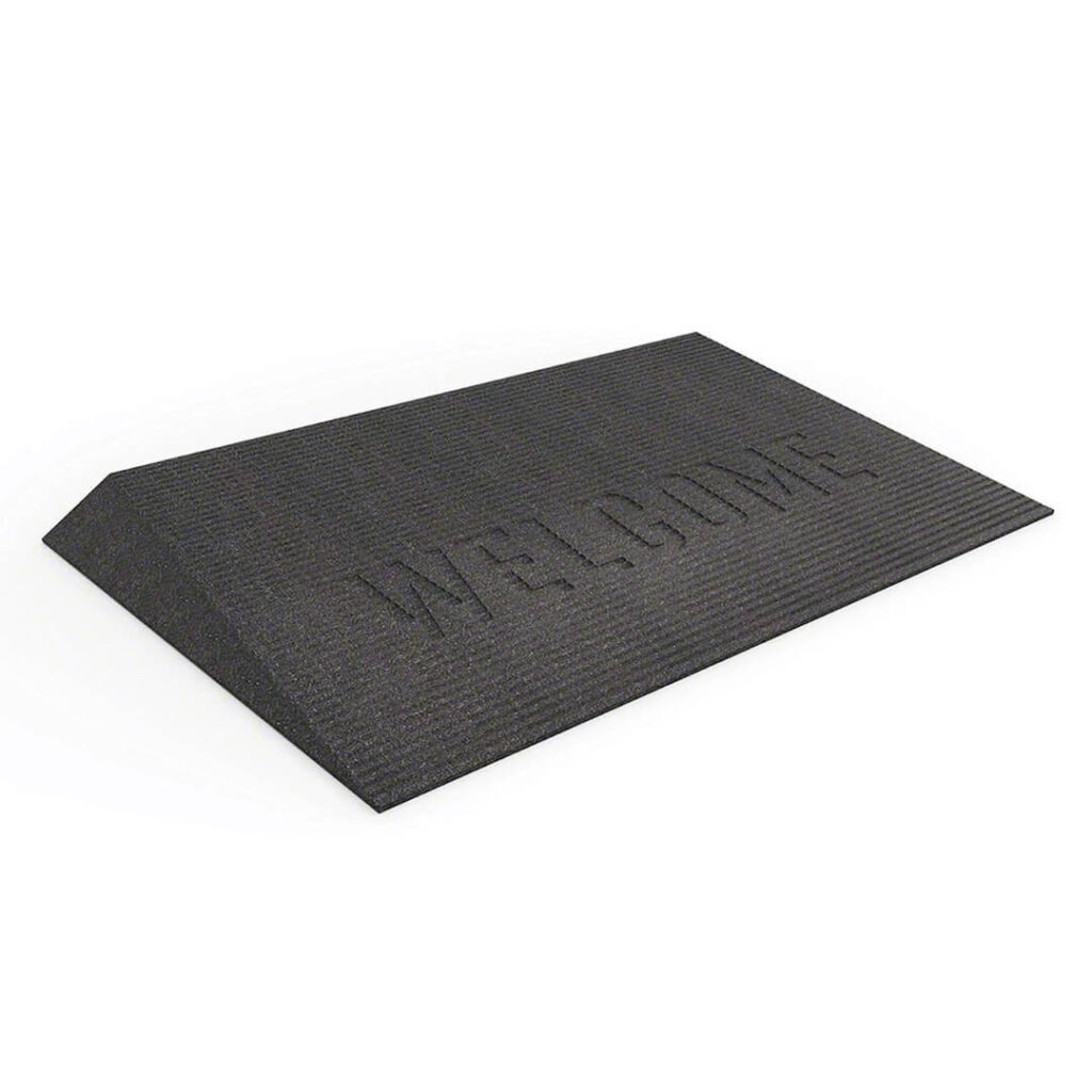 EZ Mat welcome ramp for smooth, safe entry with wheelchairs, scooters, or walkers.