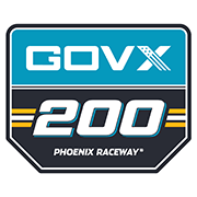 GOVX 200 race logo with bold text and stripes, held at Phoenix Raceway