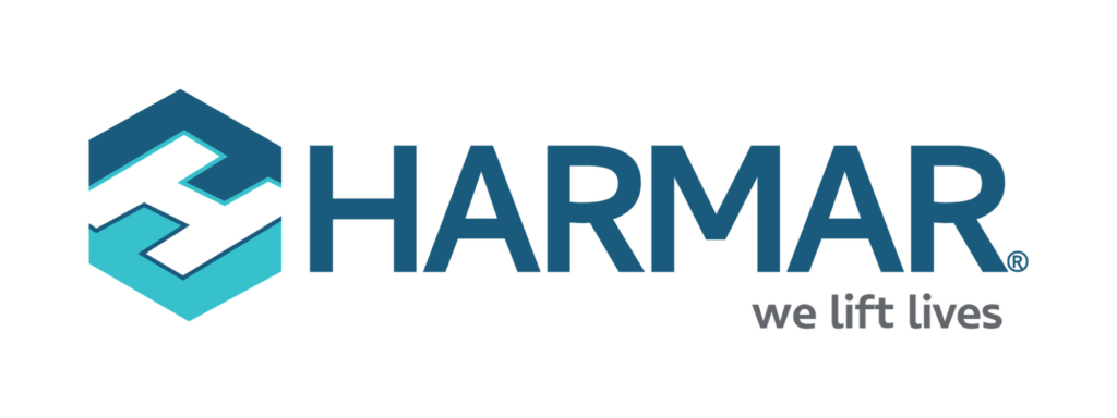 Harmar logo with tagline “we lift lives,” representing mobility and accessibility solutions.