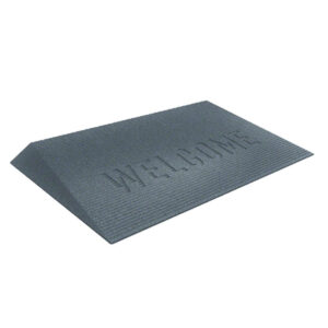 Gray EZ-Access Transitions Angled Entry Mat with sloped sides and “WELCOME” text.