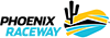 Phoenix Raceway logo featuring stylized desert landscape with a cactus and colorful racing stripes.