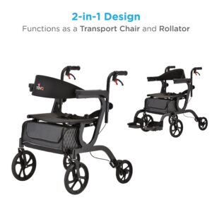 Nova Gemini 2 in 1 Rollator Transport Chair Black