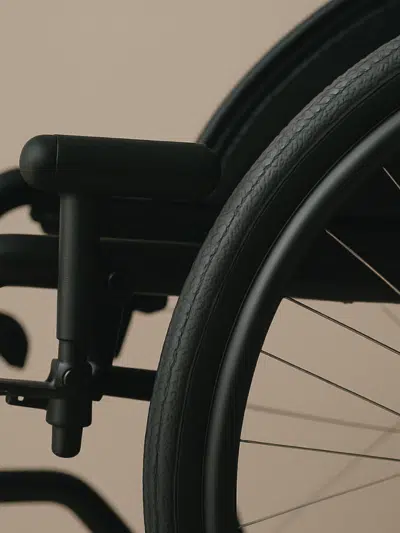 A closeup of a wheelchair for rent from Alpine Home Medical in Utah and Idaho